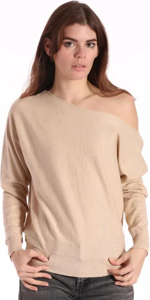 Minnie Rose Womens Long Sleeve Off The Shoulder Cotton Cashmere Pull Over Sweater