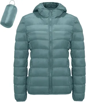 Packable Jackets for Women Lightweight Slim Fit Puffer Jacket Casual Hooded Warm Winter Quilted Down Jacket with Hood