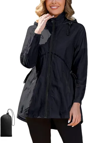 PITINAN Womens Rain Jacket Lightweight Waterproof Jacket With Hood Outdoor Packable Raincoat with Pockets S-XXL