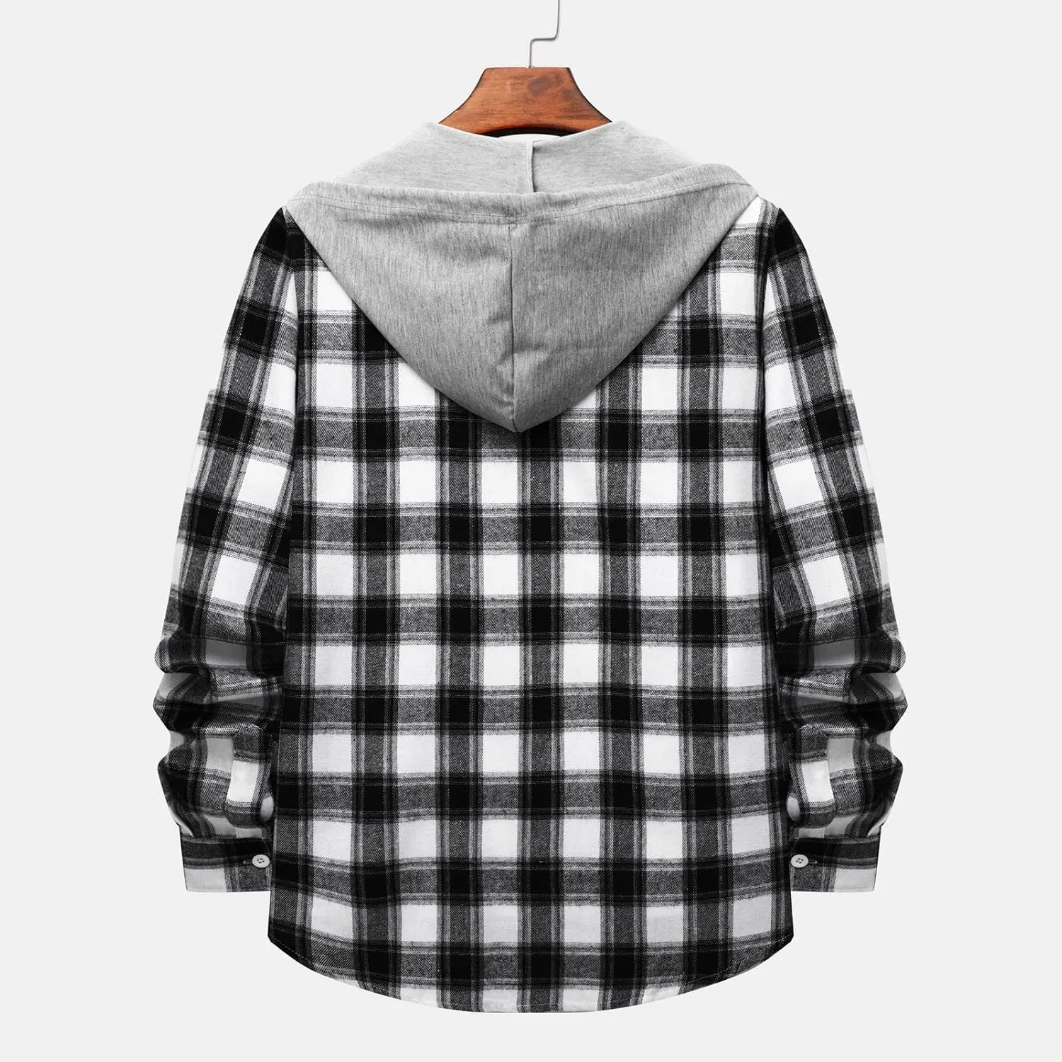 Plaid Hoodies Jackets for Men Lightweight Casual Long Sleeve Fleece Lined Casual Plaid Jacket Color Block Stitching Warm