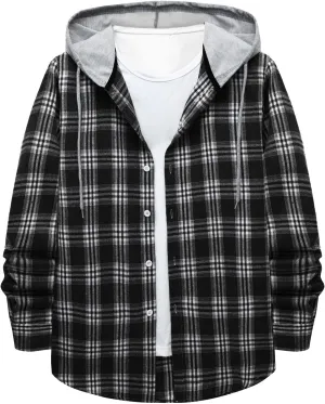 Plaid Hoodies Jackets for Men Lightweight Casual Long Sleeve Fleece Lined Casual Plaid Jacket Color Block Stitching Warm