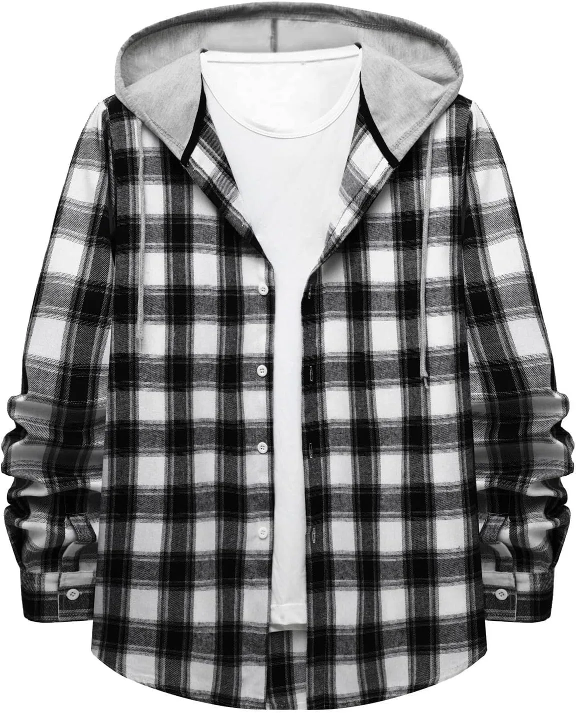 Plaid Hoodies Jackets for Men Lightweight Casual Long Sleeve Fleece Lined Casual Plaid Jacket Color Block Stitching Warm