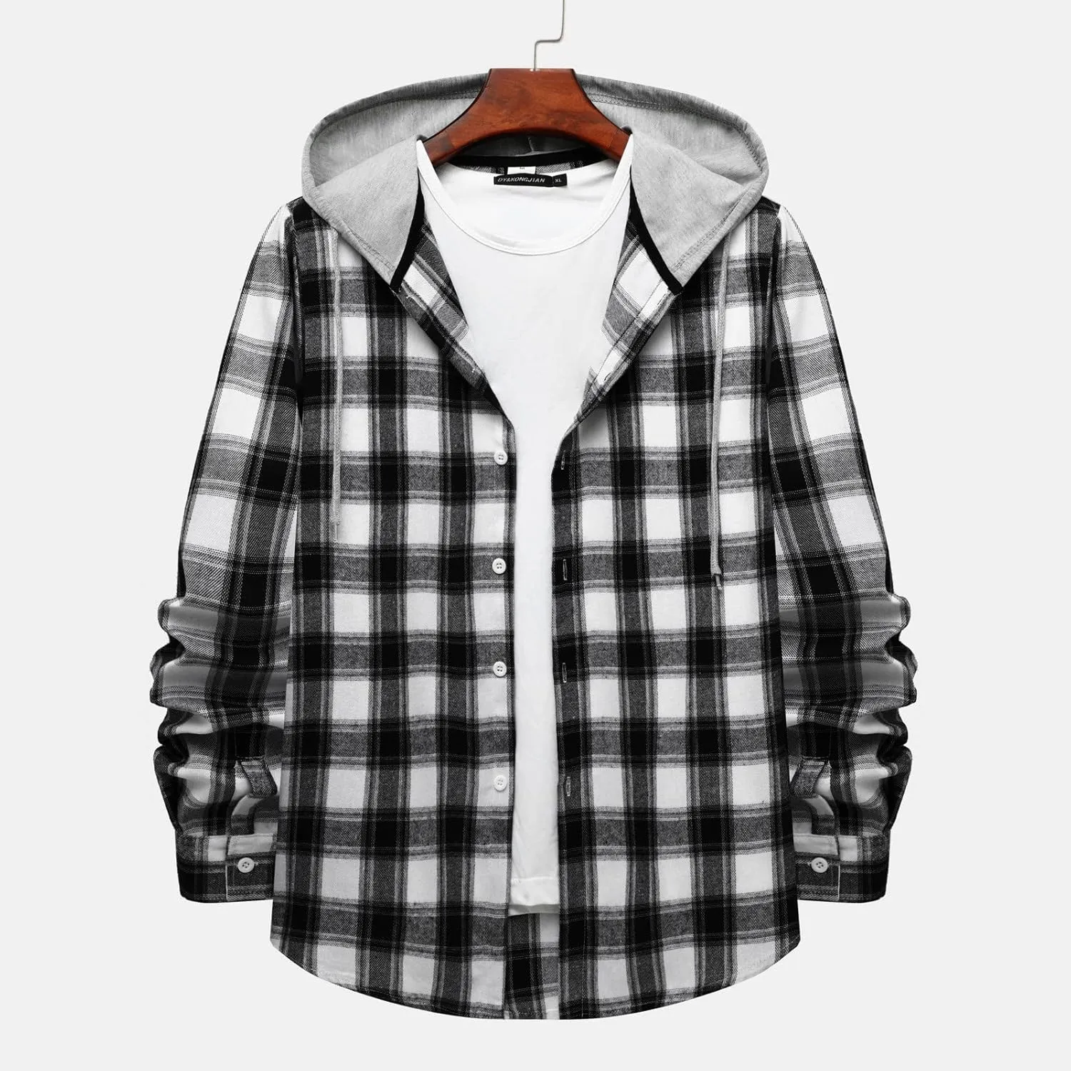 Plaid Hoodies Jackets for Men Lightweight Casual Long Sleeve Fleece Lined Casual Plaid Jacket Color Block Stitching Warm