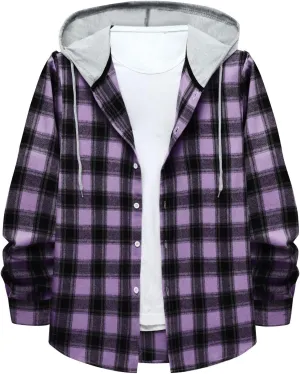 Plaid Hoodies Jackets for Men Lightweight Casual Long Sleeve Fleece Lined Casual Plaid Jacket Color Block Stitching Warm