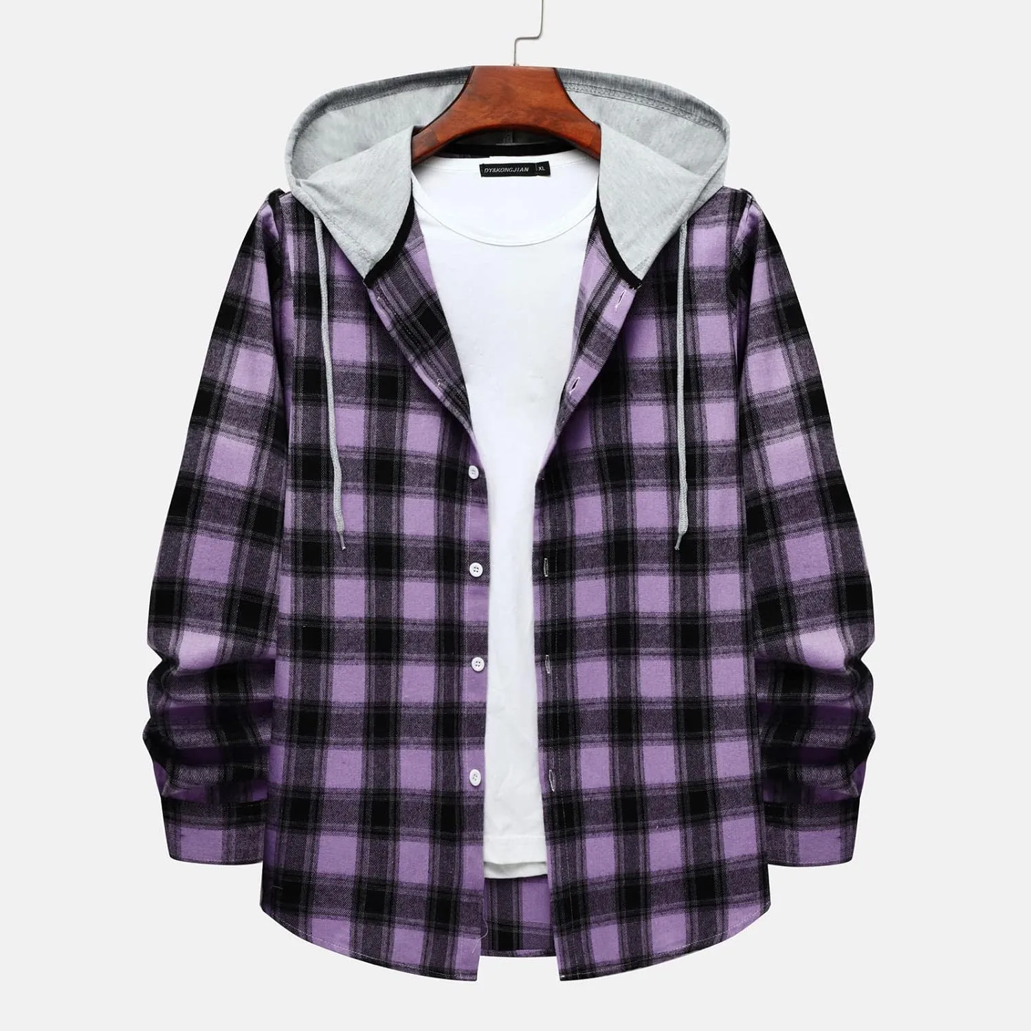 Plaid Hoodies Jackets for Men Lightweight Casual Long Sleeve Fleece Lined Casual Plaid Jacket Color Block Stitching Warm