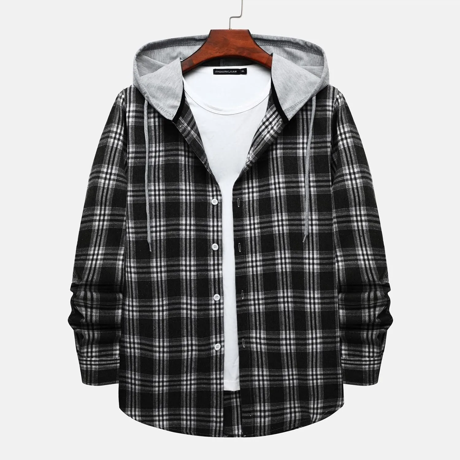 Plaid Hoodies Jackets for Men Lightweight Casual Long Sleeve Fleece Lined Casual Plaid Jacket Color Block Stitching Warm