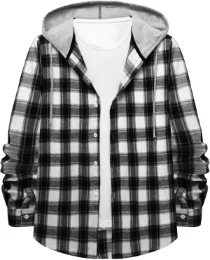 Plaid Hoodies Jackets for Men Lightweight Casual Long Sleeve Fleece Lined Casual Plaid Jacket Color Block Stitching Warm