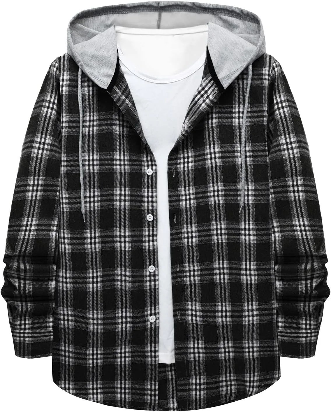 Plaid Hoodies Jackets for Men Lightweight Casual Long Sleeve Fleece Lined Casual Plaid Jacket Color Block Stitching Warm