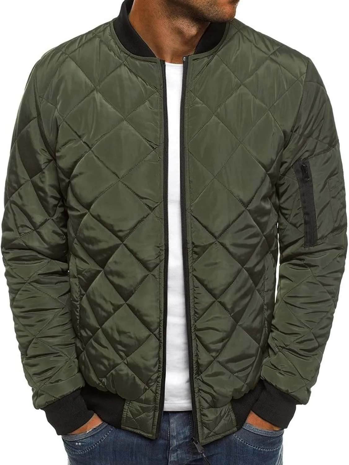 Quilted Insulated Jacket Mens Lightweight Puffer Jacket Zip up Padded Coat Warm Down Jacket Casual Winter Coats