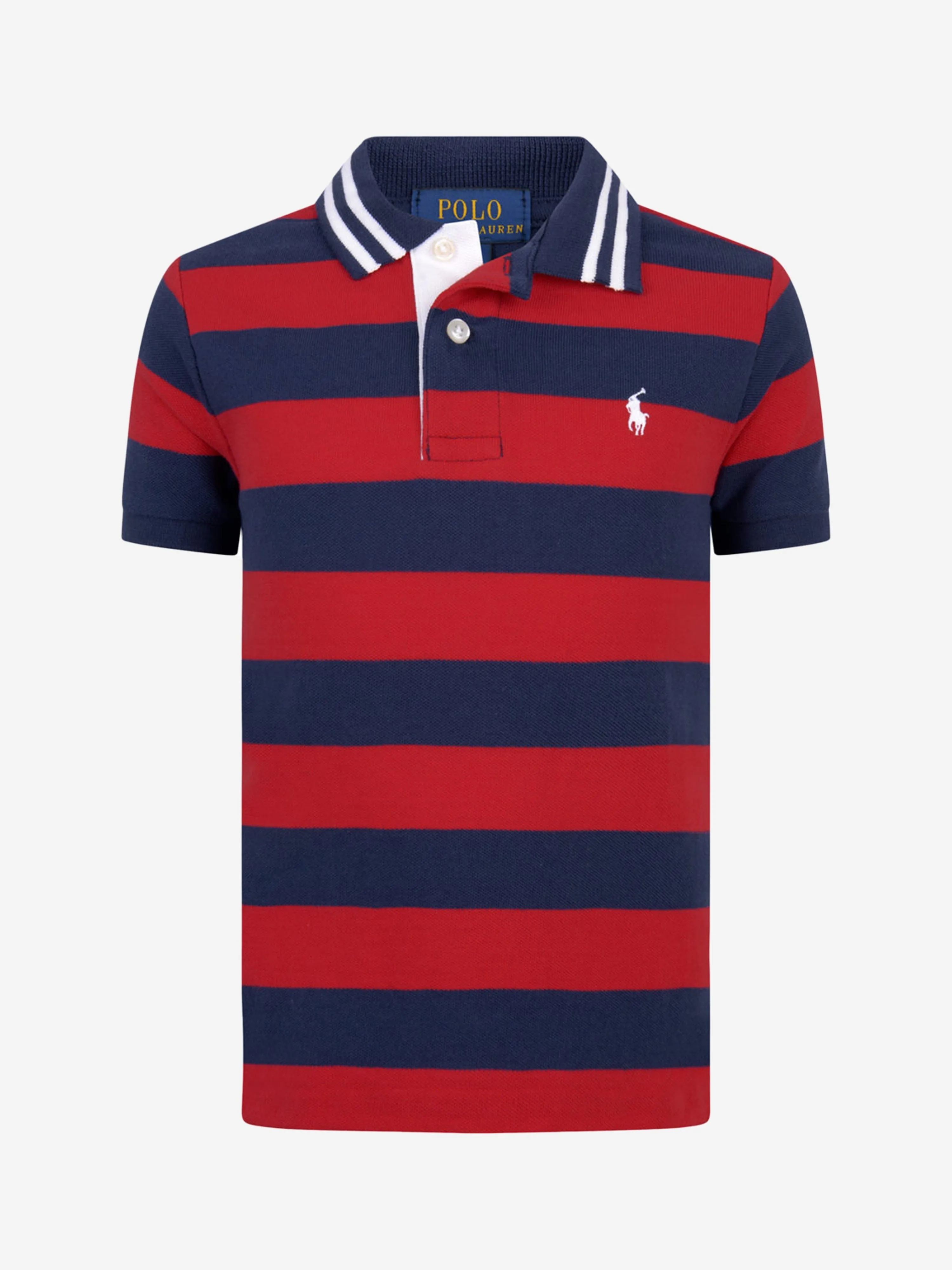 Ralph Lauren Boys Red Striped Cotton Polo Top