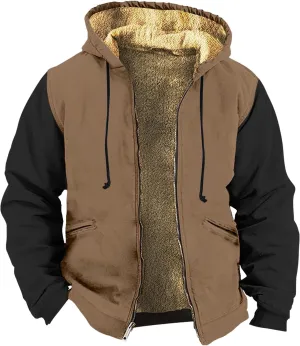 RTRDE Mens Hooded Jacket Outdoor Sherpa Fleece Lined Jackets Warm Winter Zip Up Sweatshirts Hoodie Coats Jacket, M-7XL