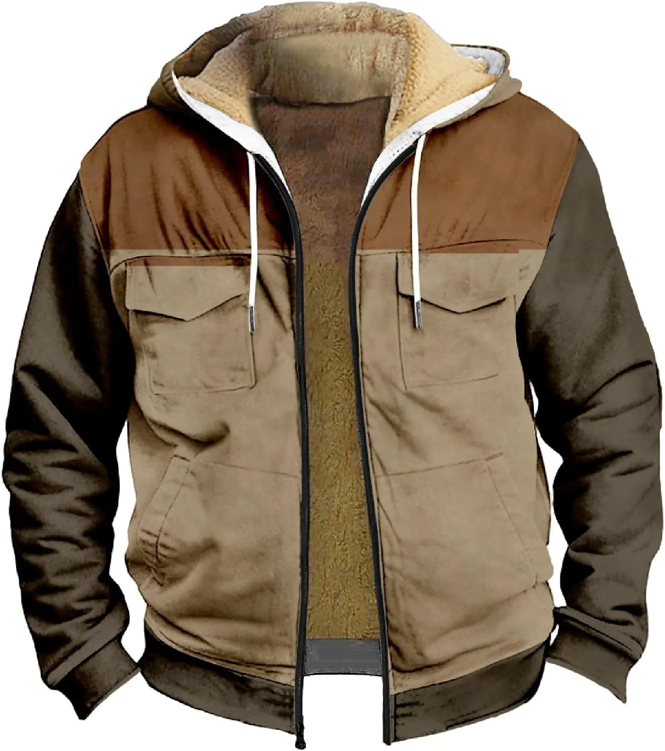 RTRDE Mens Sherpa Lined Jacket with Hood Winter Full Zip Up Hoodies Jacket Fleece Heavyweight Coats Pockets Jacket