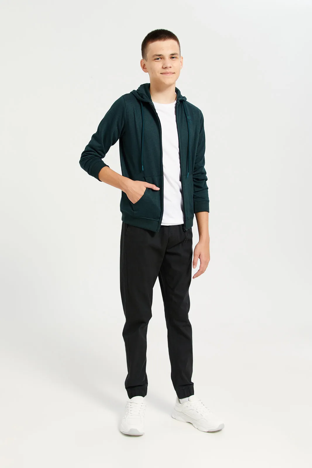 Senior Boys Green Zipthru Hoody Sweatshirt