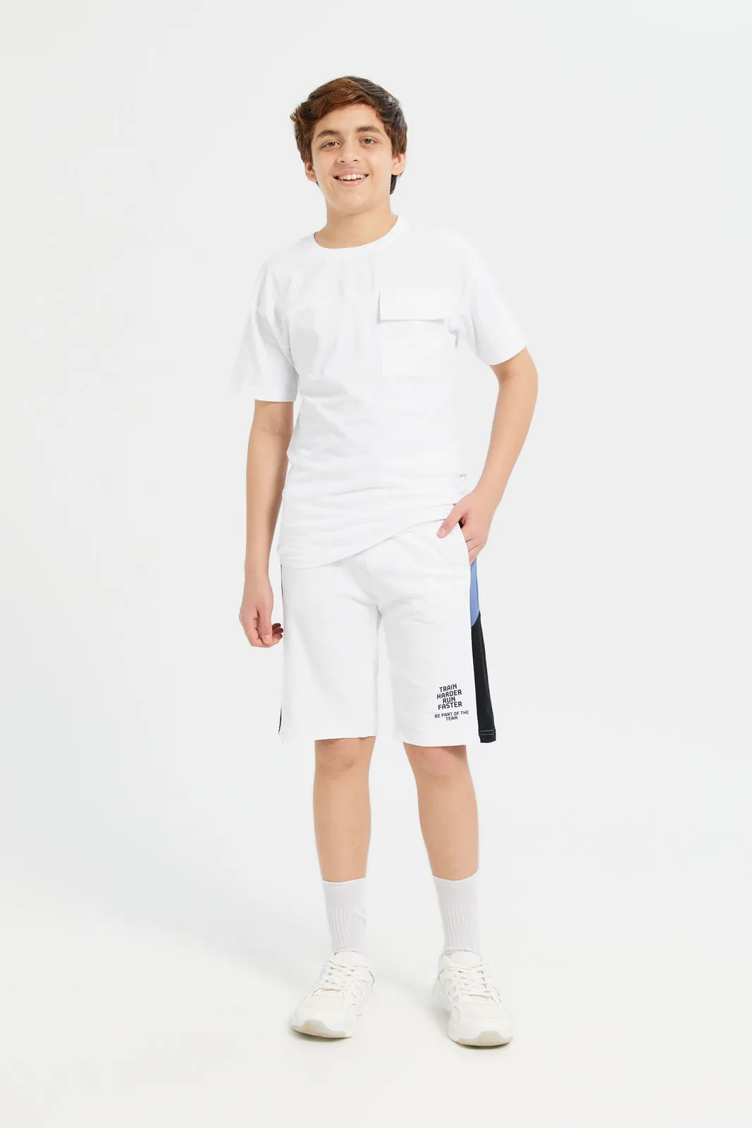 Senior Boys White Active Wear Short