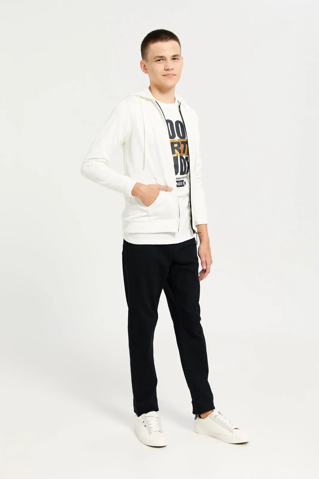 Senior Boys White Hooded Sweatshirt