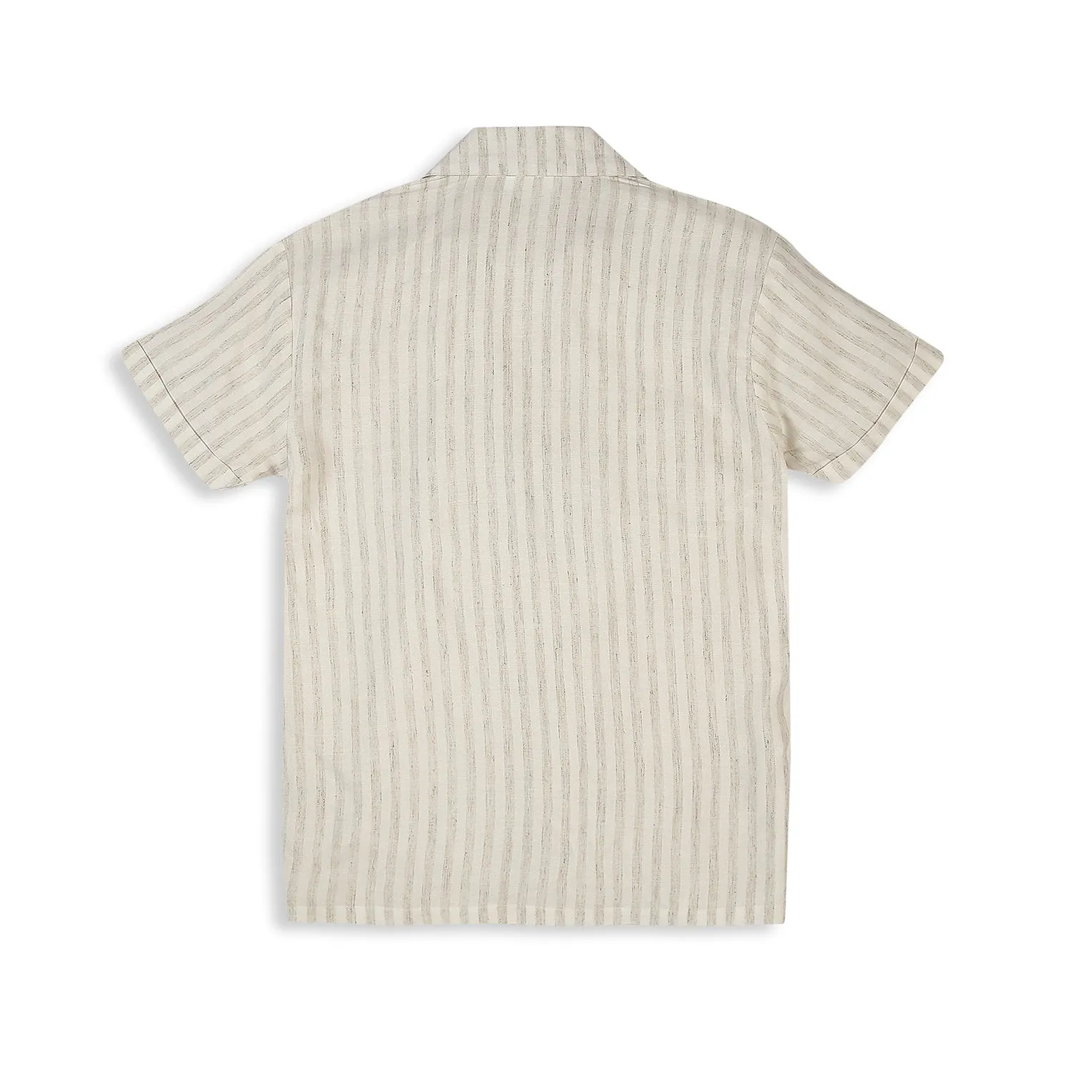 Striped Relaxed Collar Pocket Shirt - Off White