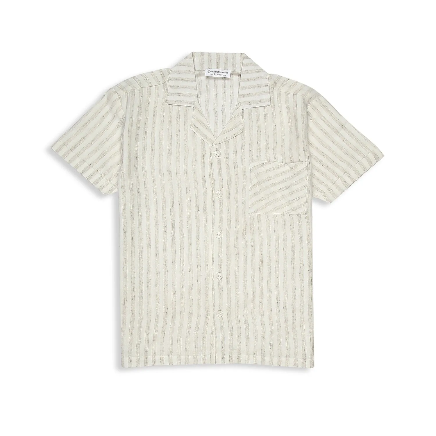 Striped Relaxed Collar Pocket Shirt - Off White