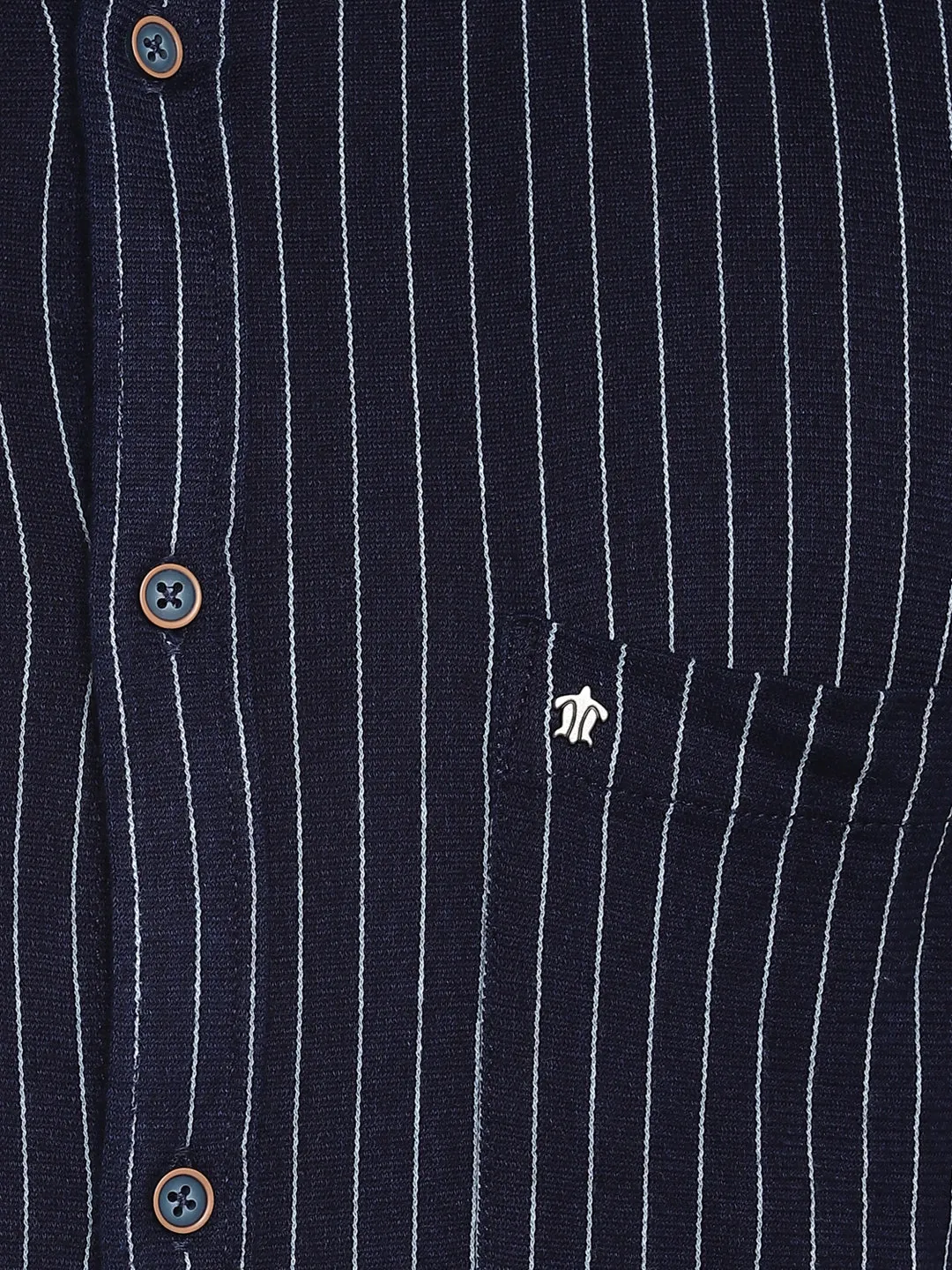 Turtle Men Navy Knitted Striped Ultra Slim Fit Shirts