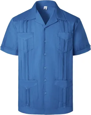 VATPAVE Mens Linen Cuban Guayabera Shirts Casual Button Down Short Sleeve Summer Shirts