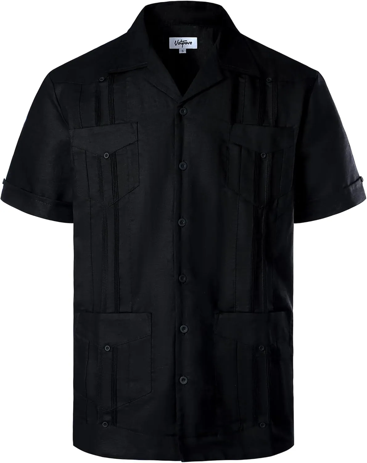 VATPAVE Mens Linen Cuban Guayabera Shirts Casual Button Down Short Sleeve Summer Shirts