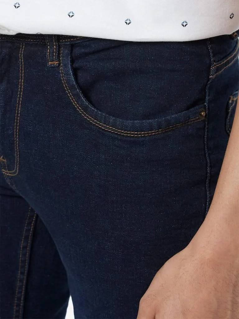 WES Casuals Dark Blue Relaxed-Fit Solid Jeans