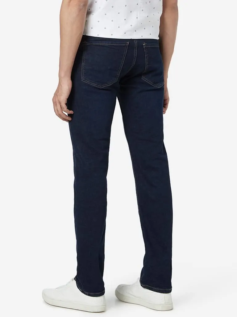 WES Casuals Dark Blue Relaxed-Fit Solid Jeans