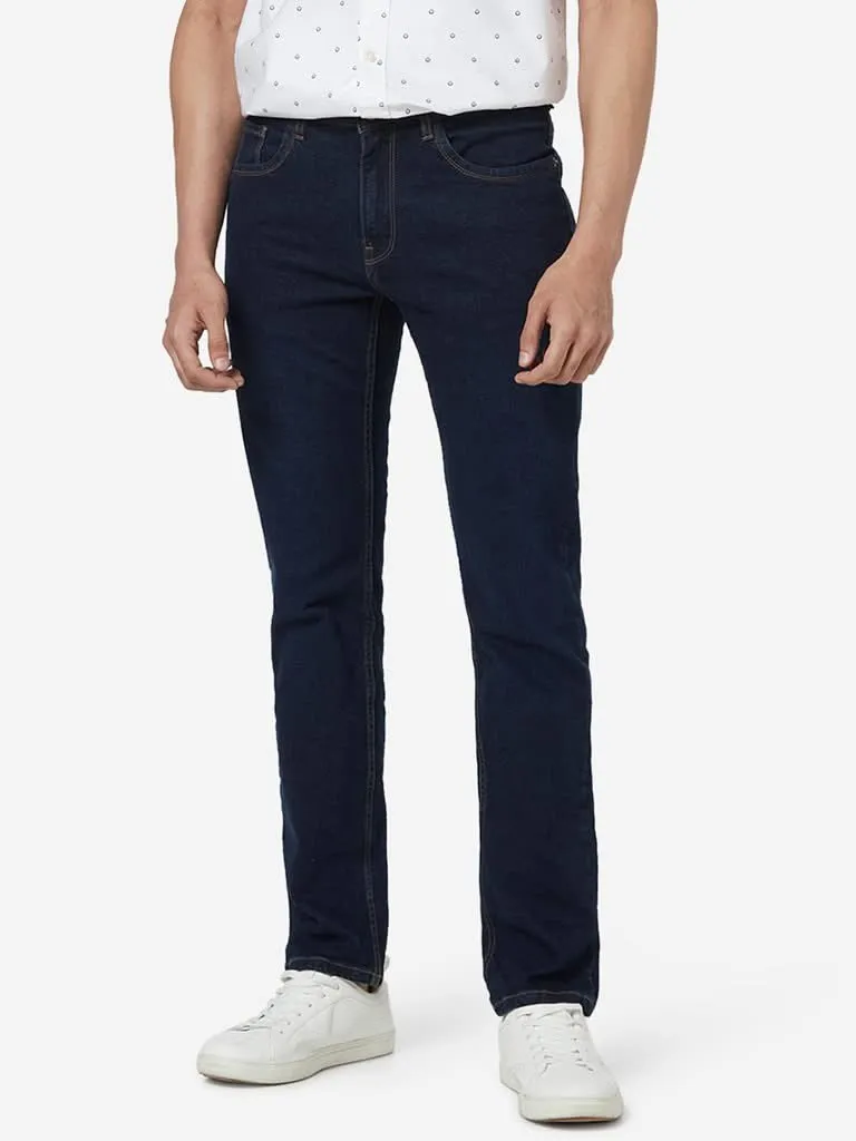 WES Casuals Dark Blue Relaxed-Fit Solid Jeans