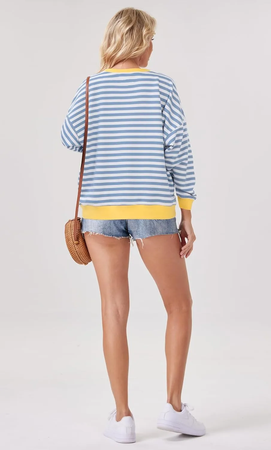 Womens Stripe Oversized Crewneck Sweatshirts Long Sleeve Pullover Color Block Y2K shirts
