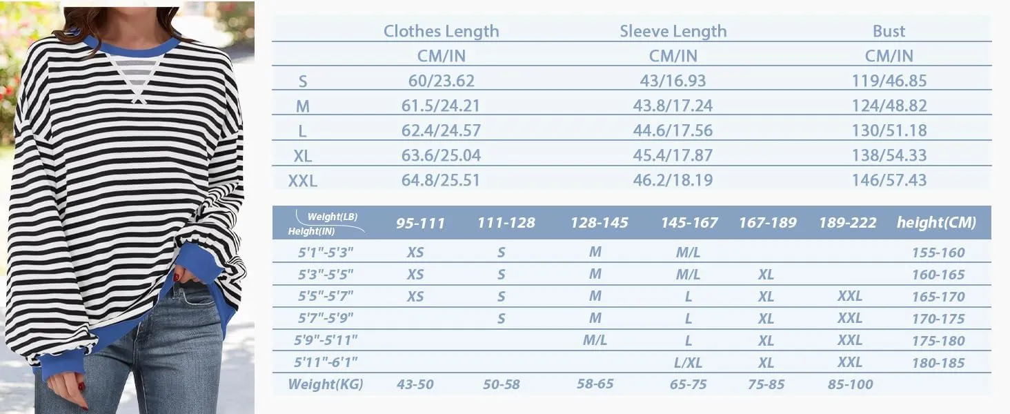 Womens Stripe Oversized Crewneck Sweatshirts Long Sleeve Pullover Color Block Y2K shirts