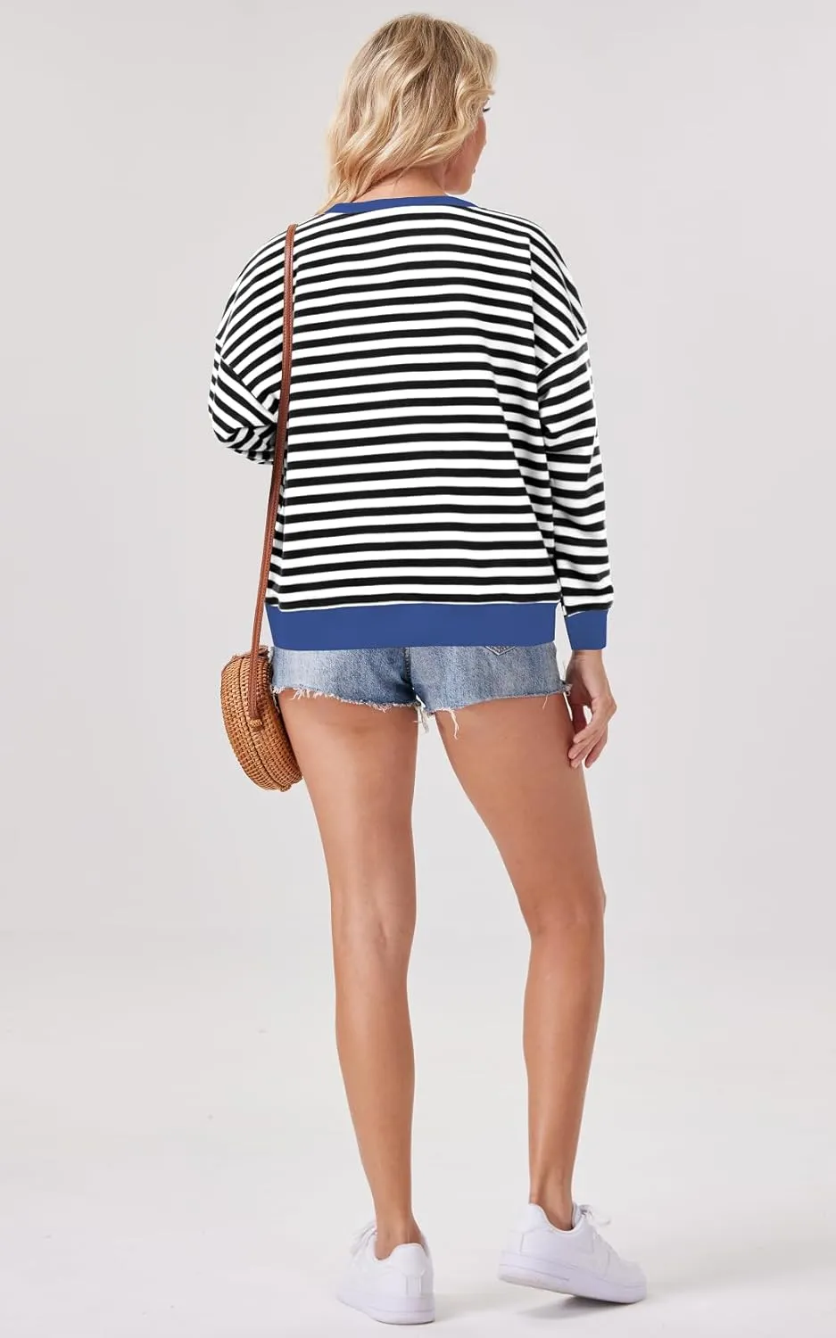 Womens Stripe Oversized Crewneck Sweatshirts Long Sleeve Pullover Color Block Y2K shirts