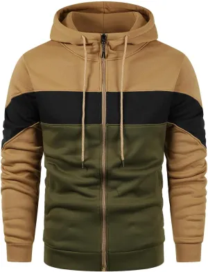 Zip Up Hoodie Men's Casual Sports Coat Loose Long Sleeve Pocket Sweatshirt Drawstring Hooded Jacket Top